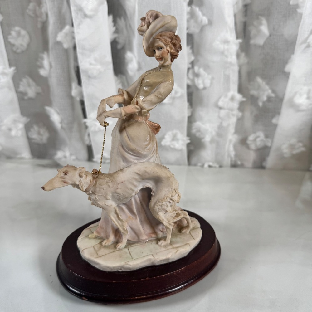 1984 Pucci by Arnart Figurine Statue Victorian Woman Walking Wolf Hound Dog